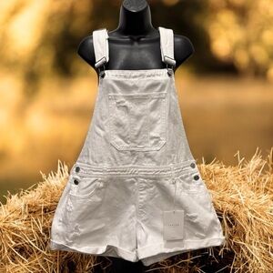 Kancan Women’s Large Overalls Shorts Distressed Adjustable Country White New